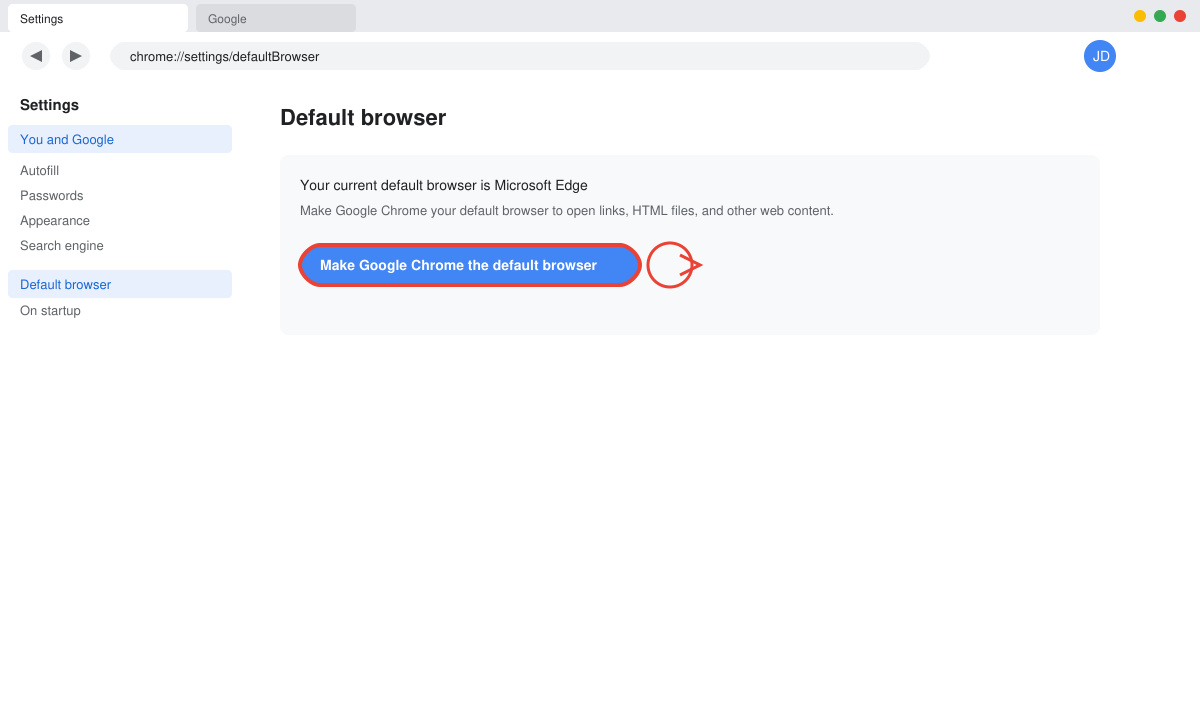 Indstillinger for standardbrowser i Windows