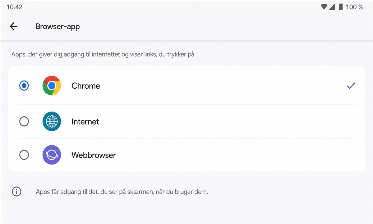 Vælg Chrome som standardbrowser på Android