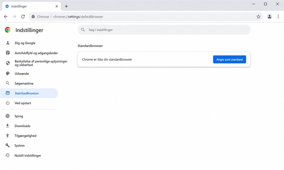 Angiv Chrome som standard via browserens egne indstillinger