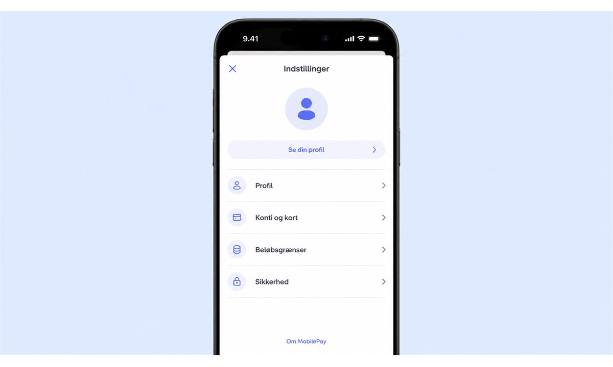 MobilePay app indstillingsmenu åben