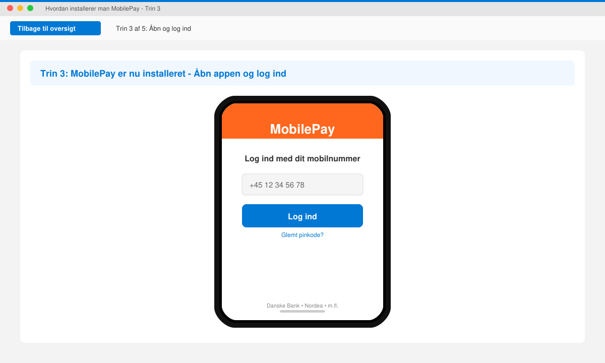MobilePay appen er installeret og klar til brug