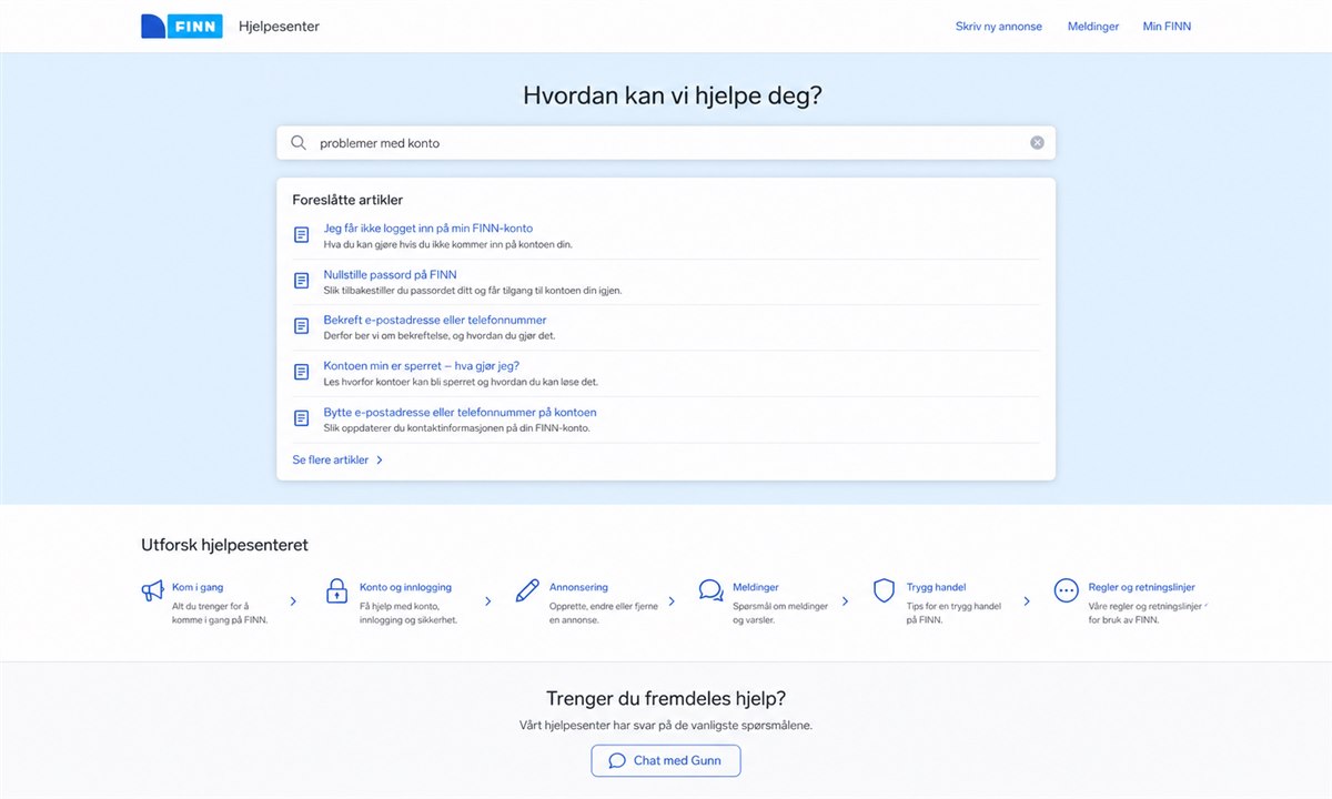 Finn.no hjelpesenter søkeside
