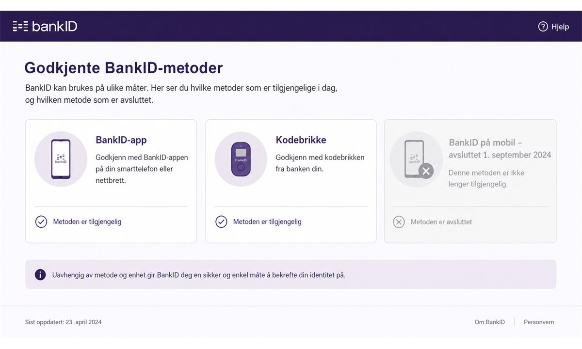 Velge type BankID – kodebrikke, mobil eller app