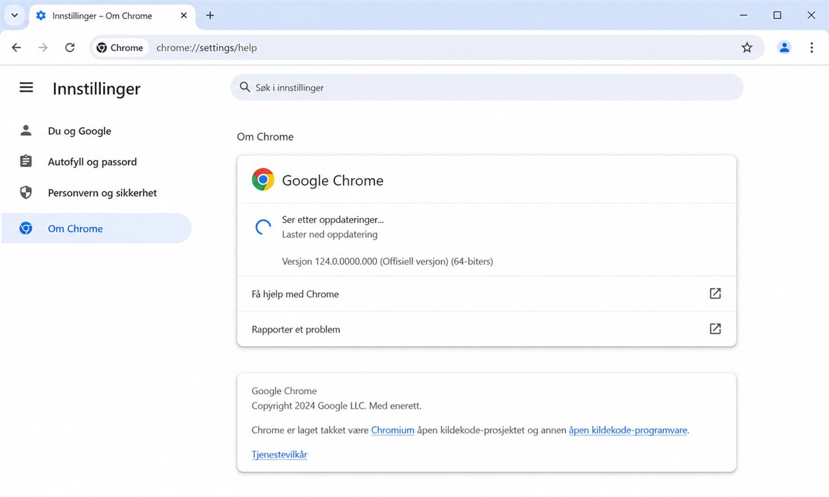 Om Google Chrome-siden med nedlastingsfremdrift for oppdatering