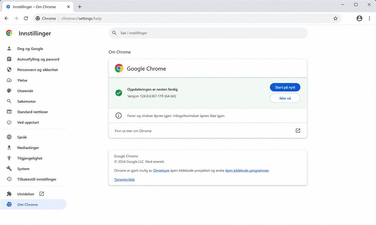 Knapp for å starte Chrome på nytt etter vellykket oppdatering
