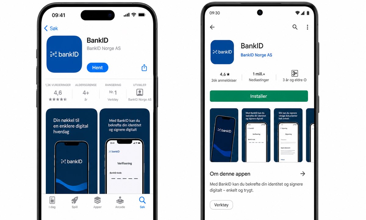 App Store og Google Play med BankID-appen klar til nedlasting
