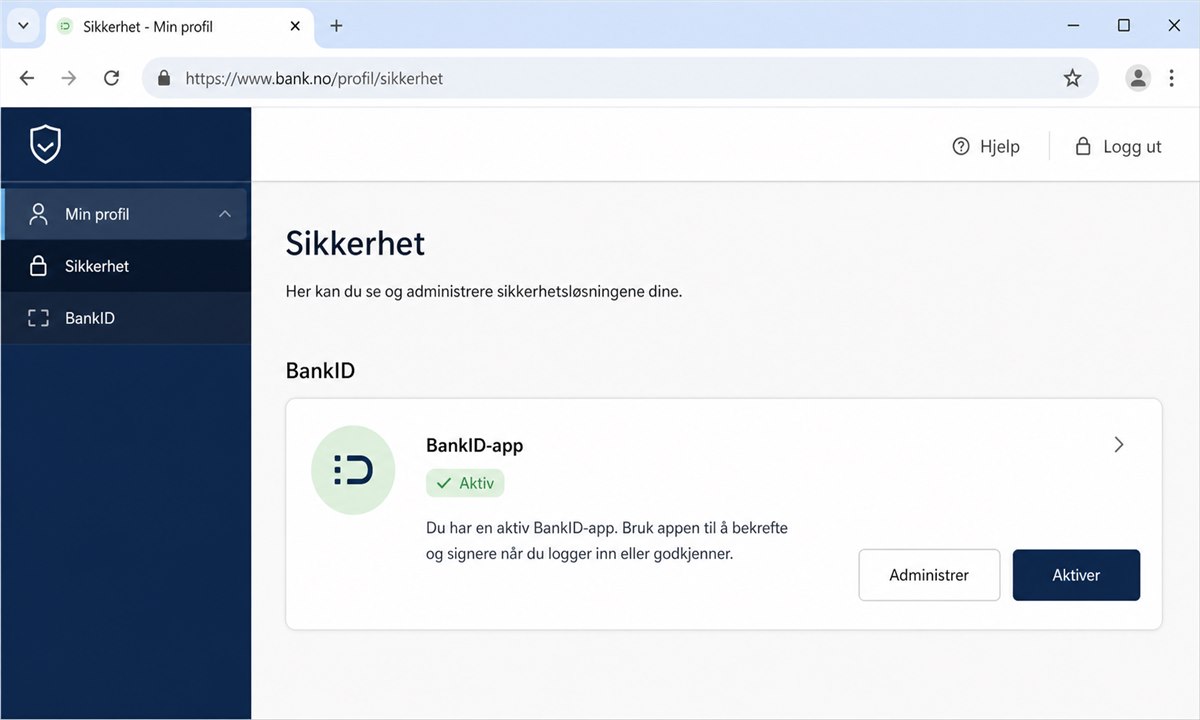 Nettbankens meny med BankID på mobil-alternativet synlig