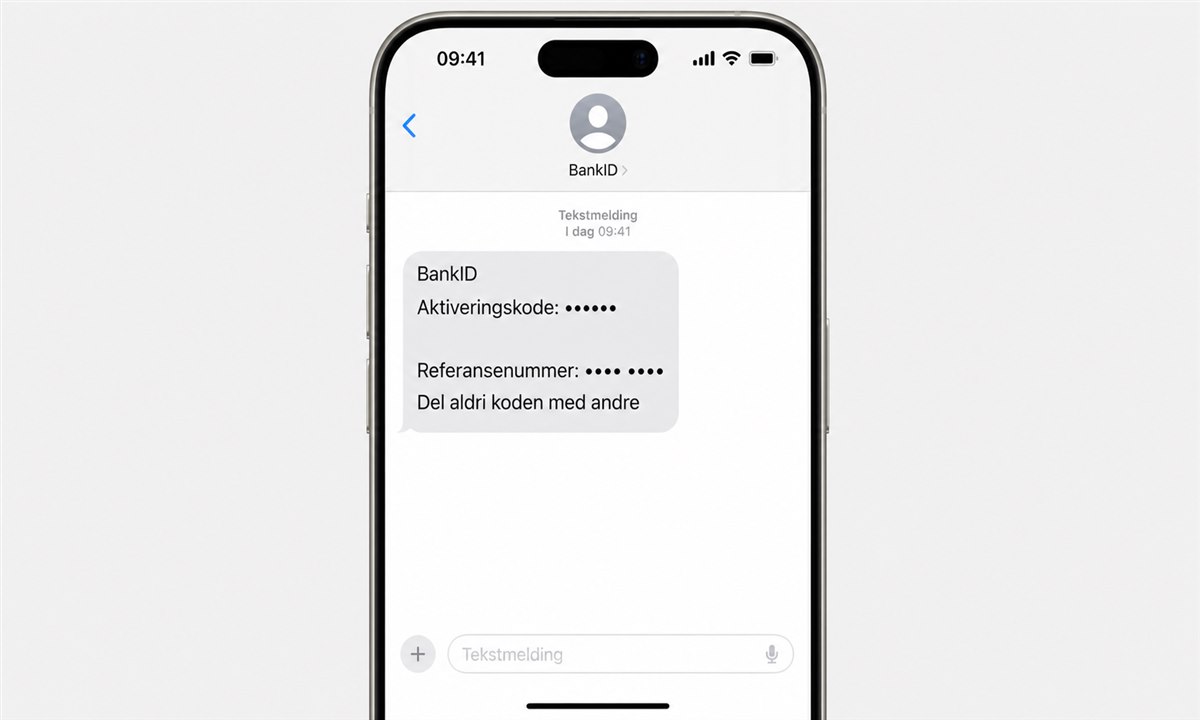 SMS med BankID-aktiveringskode og referansenummer på mobilskjerm