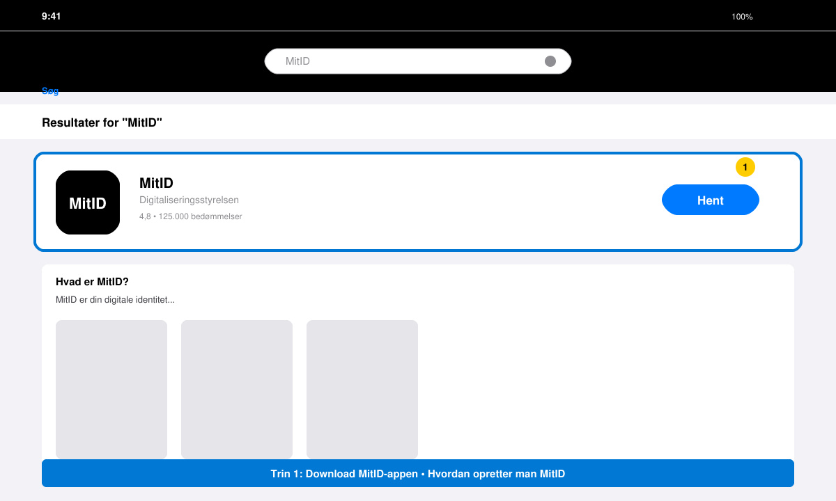 MitID app download og startskærm