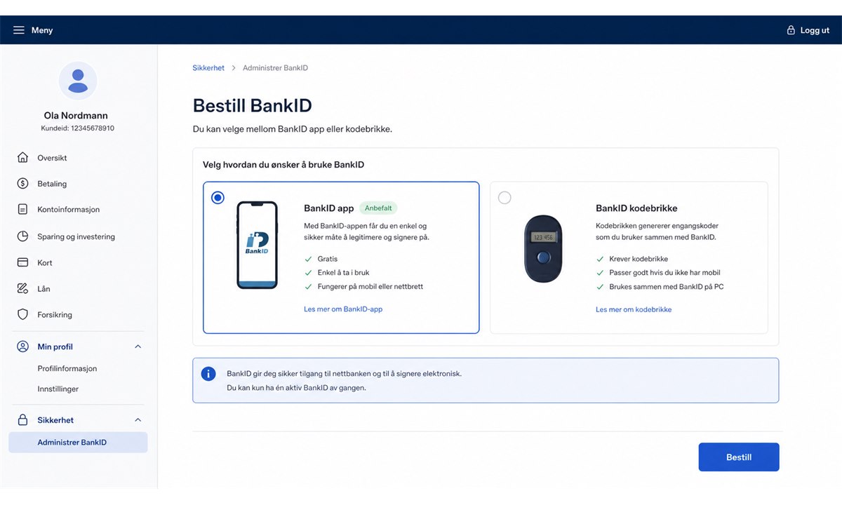 Bestillingsprosessen for BankID i nettbank