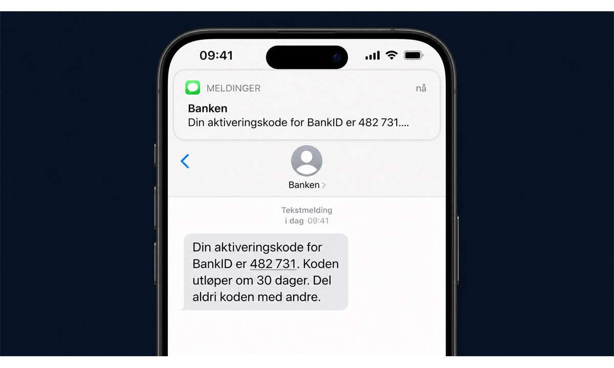 SMS med aktiveringskode for BankID mottatt på mobiltelefon