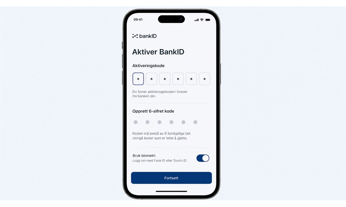 BankID-appen aktiveres med kode og PIN-oppsett