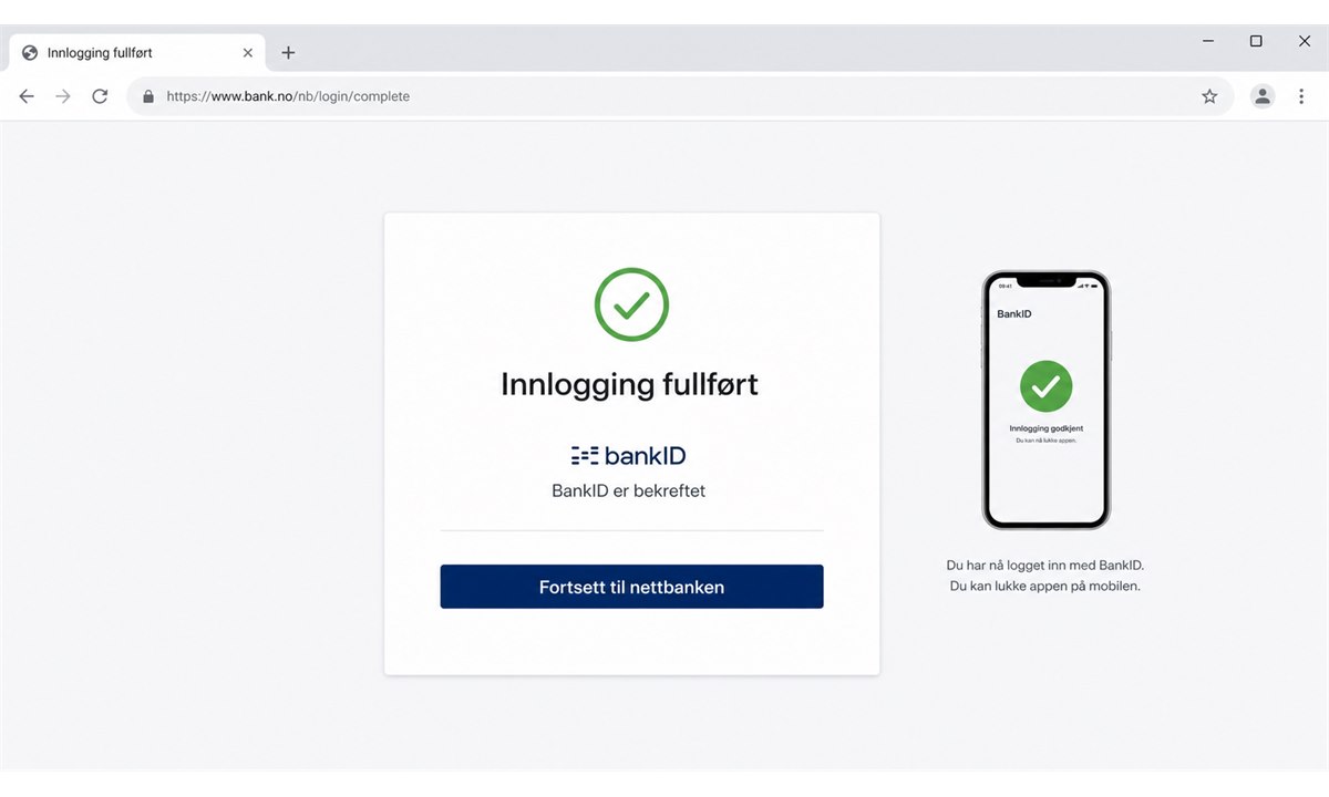Vellykket BankID-innlogging bekreftet i nettleseren