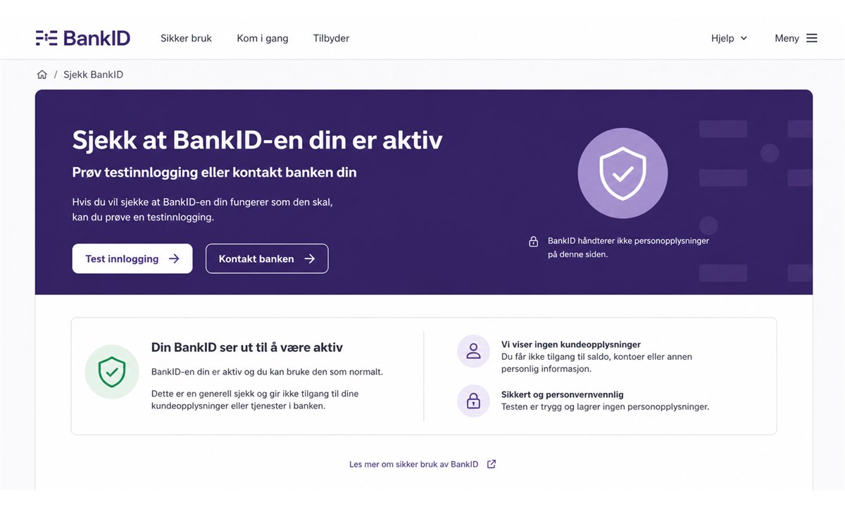 Nettbank innloggingsskjerm der standard BankID er aktiv
