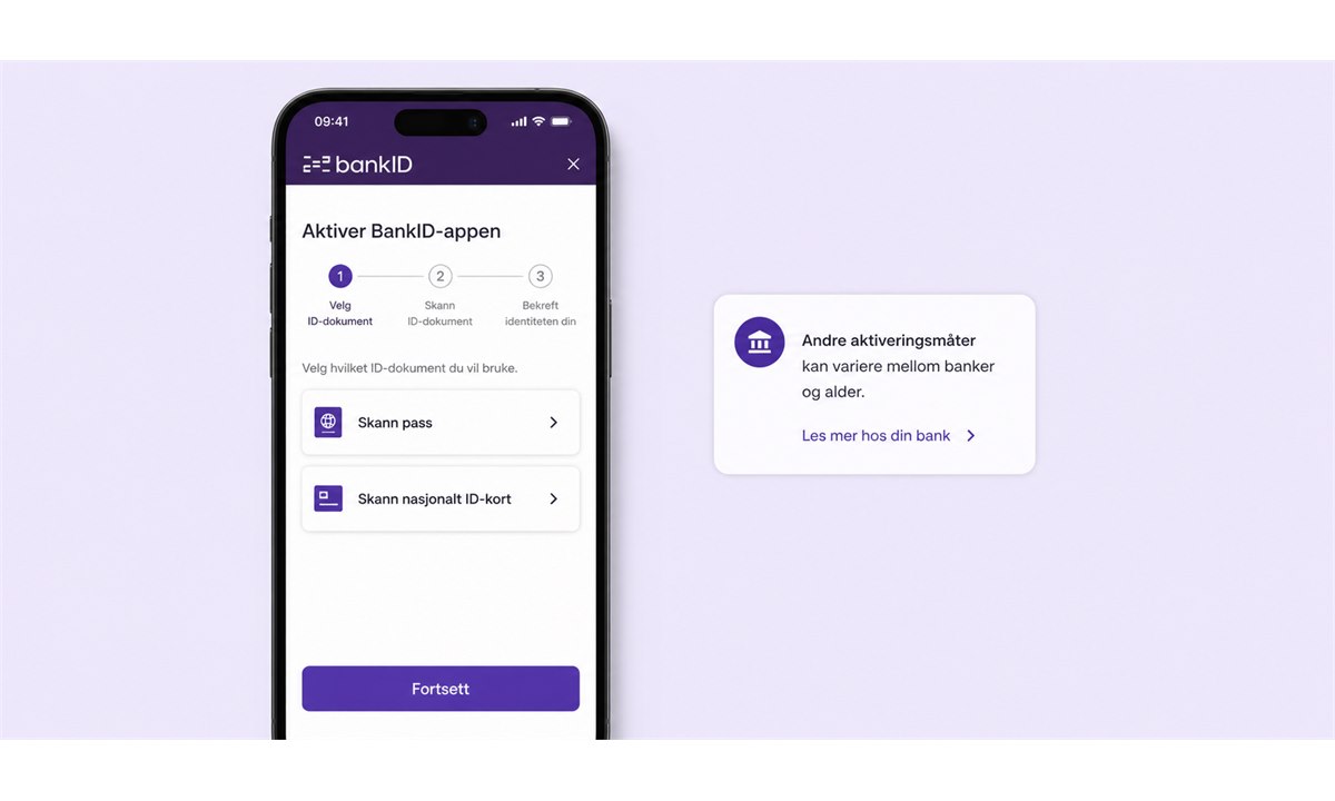 Sikkerhetsinnstillinger i nettbank med aktiveringsknapp for BankID mobil