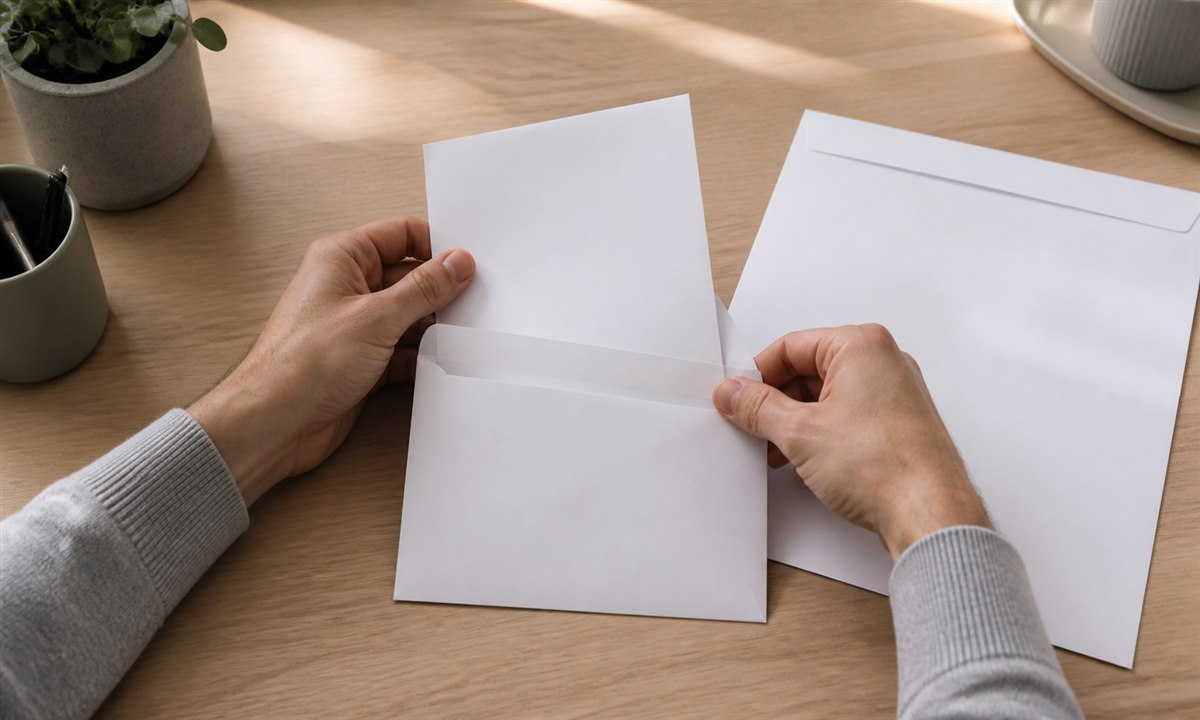 Legge brev i konvolutt for å sende i posten