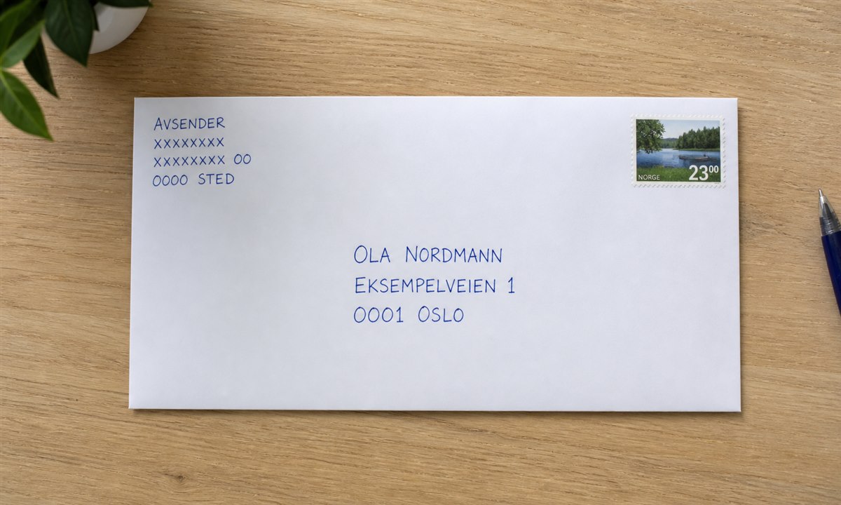 Riktig adressering av konvolutt for brevpost
