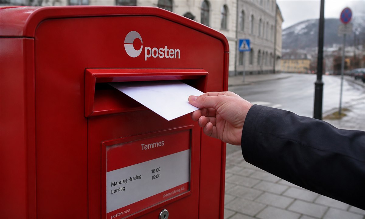 Legge brev i rød postkasse