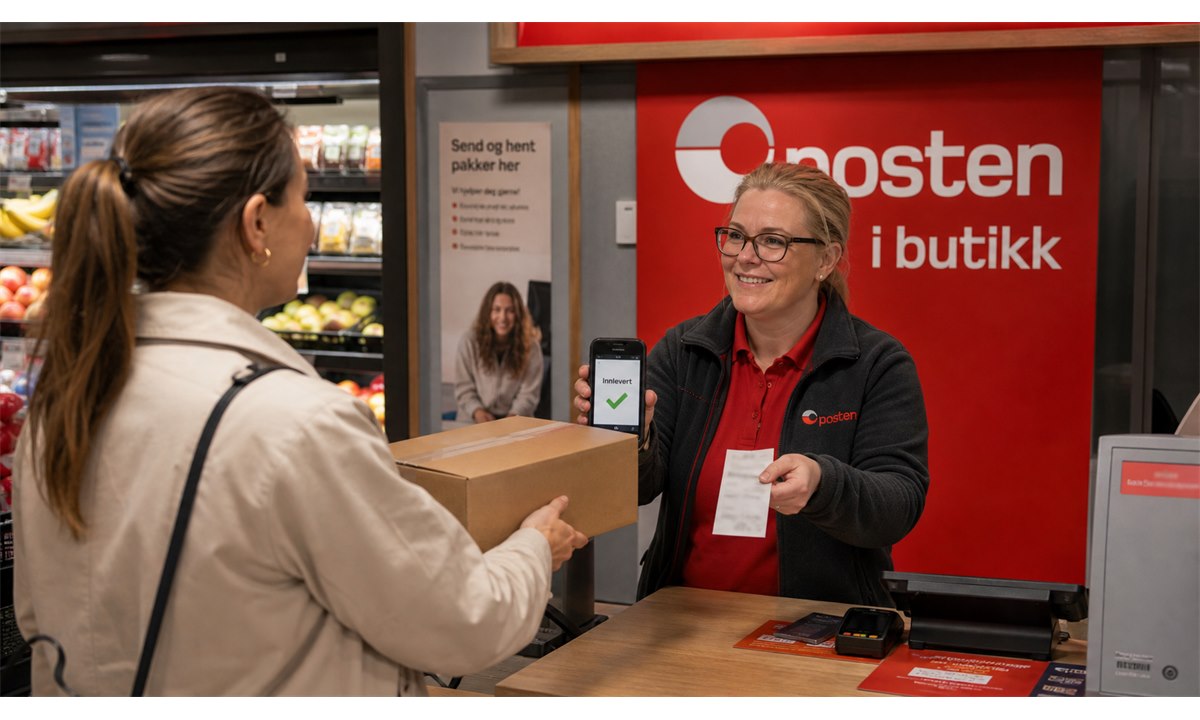 Levere pakke ved skranken på Post i Butikk og få kvittering
