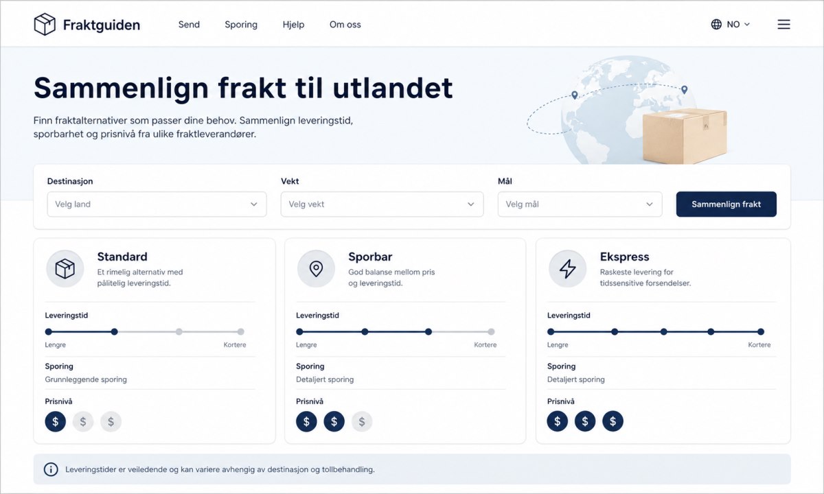 Sammenligning av fraktpriser til utlandet på nett