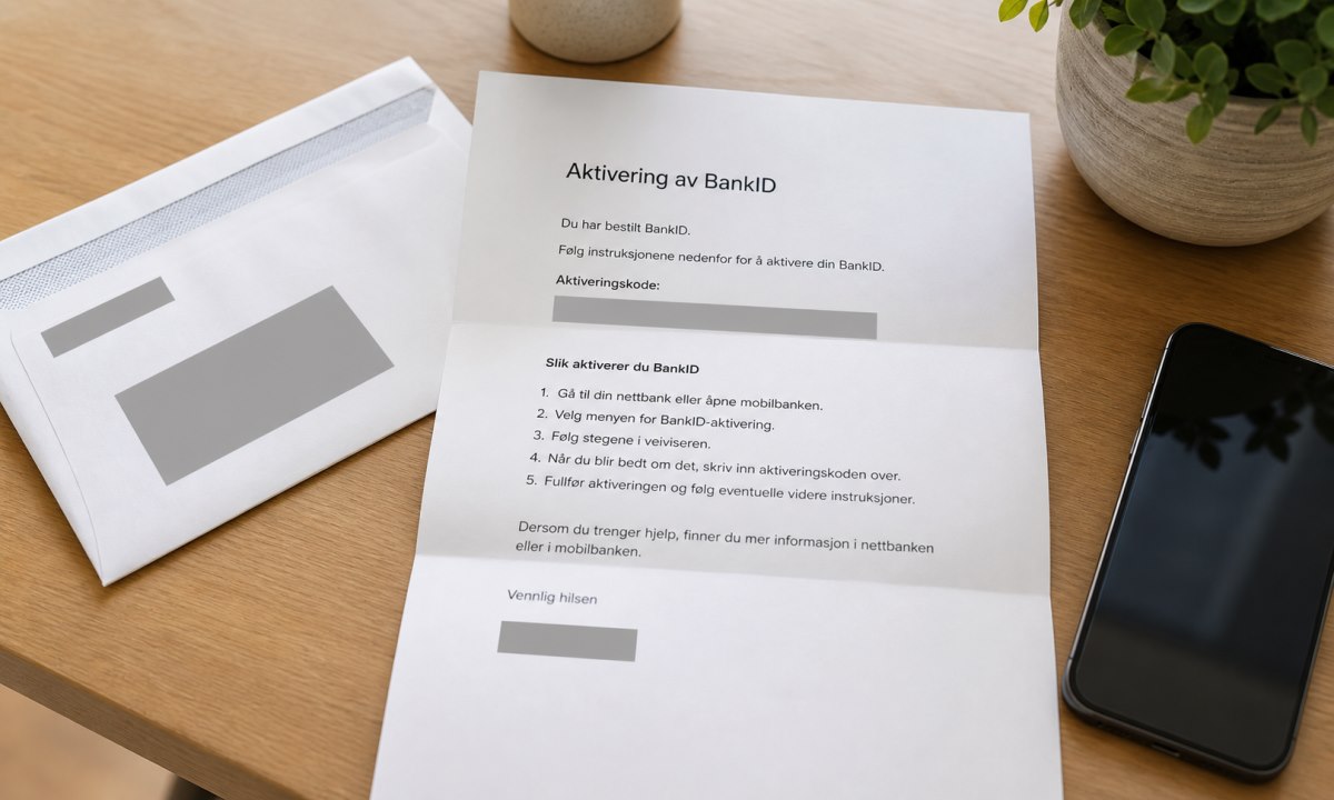 Brev fra banken med aktiveringskode for BankID