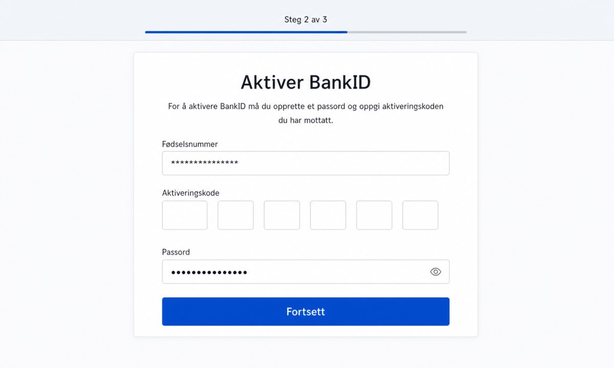 Nettbank med felt for å skrive inn aktiveringskode og opprette passord