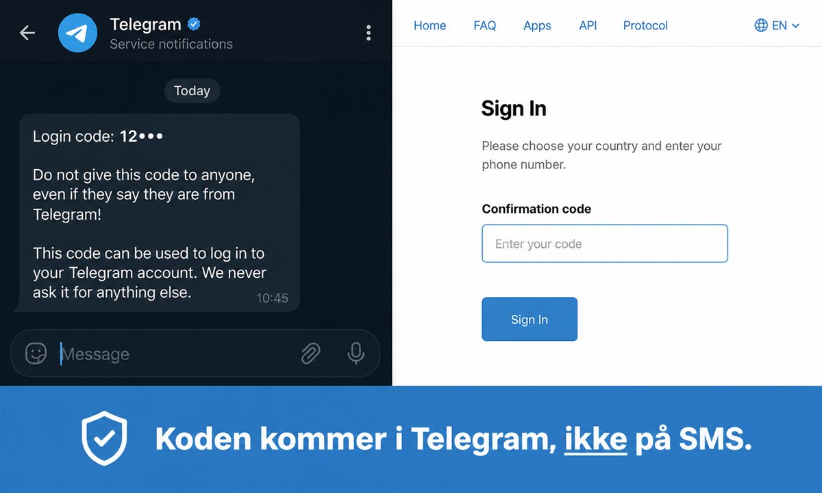Engangskode for bekreftelse av Telegram-konto