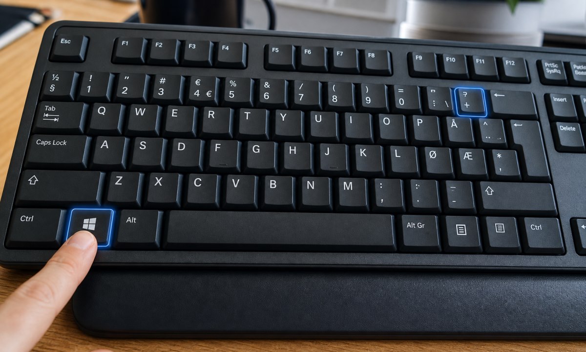 Tastaturet med Windows-tast og pluss-tegn markert for zoom