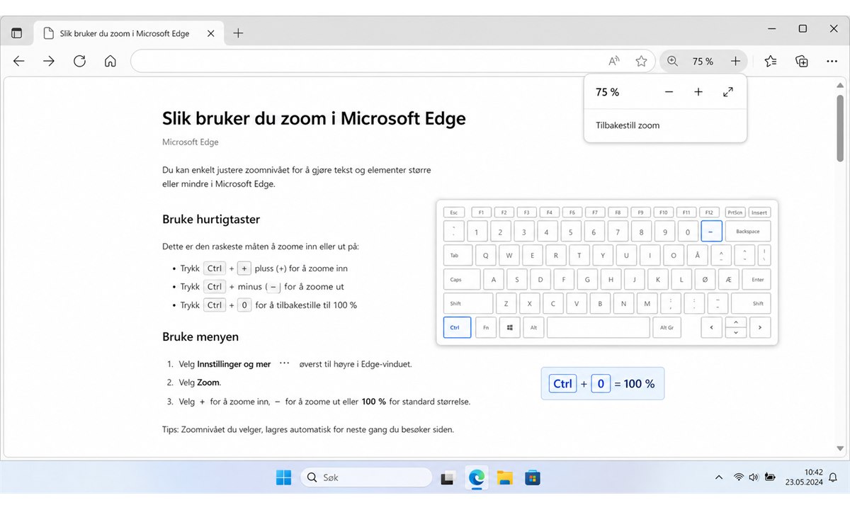 Bruke Ctrl og minus for å zoome ut i nettleser på PC