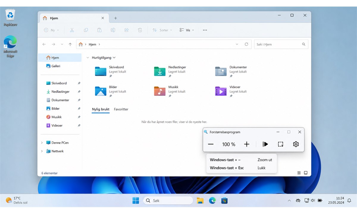Windows forstørrelsesglass for å zoome ut på PC
