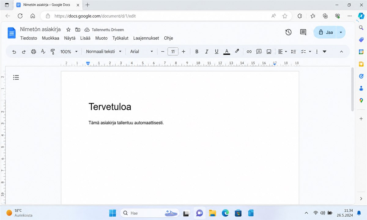 Google Docs selainpohjainen tekstinkäsittely Windows 11