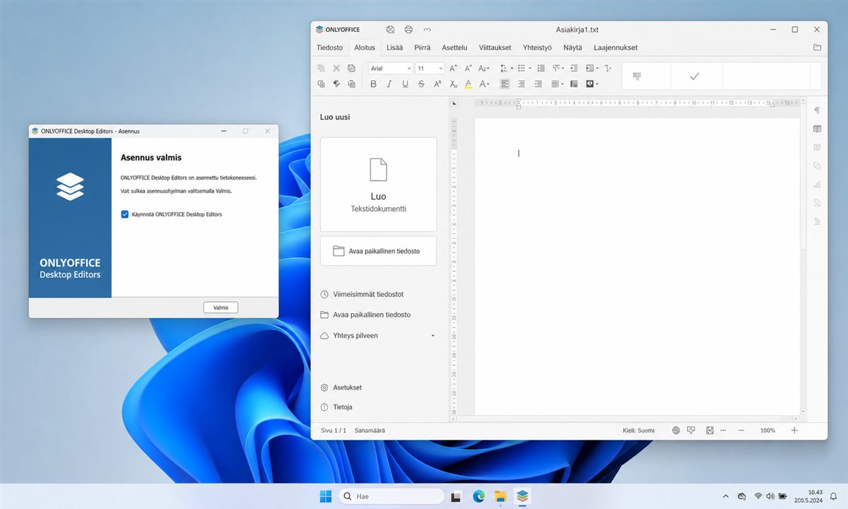 OnlyOffice Desktop Editors asennus ja käyttö Windows 11