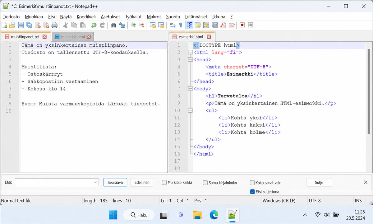 Notepad++ tekstieditori Windows 11 -tietokoneella