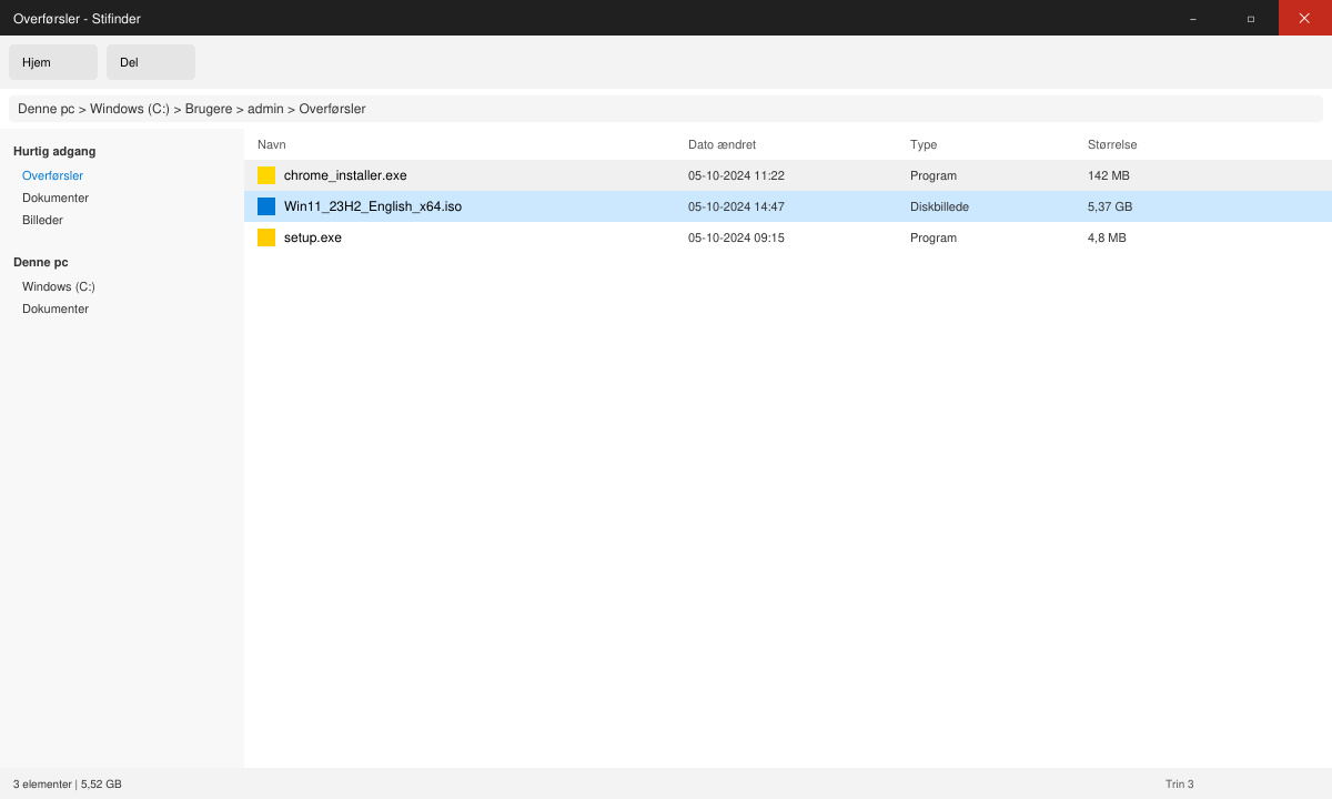 Færdig Iso win 11 download med ISO-fil i mappe