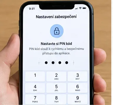 Telefon se zobrazeným nastavením bezpečnostního PINu pro aplikaci eDoklady