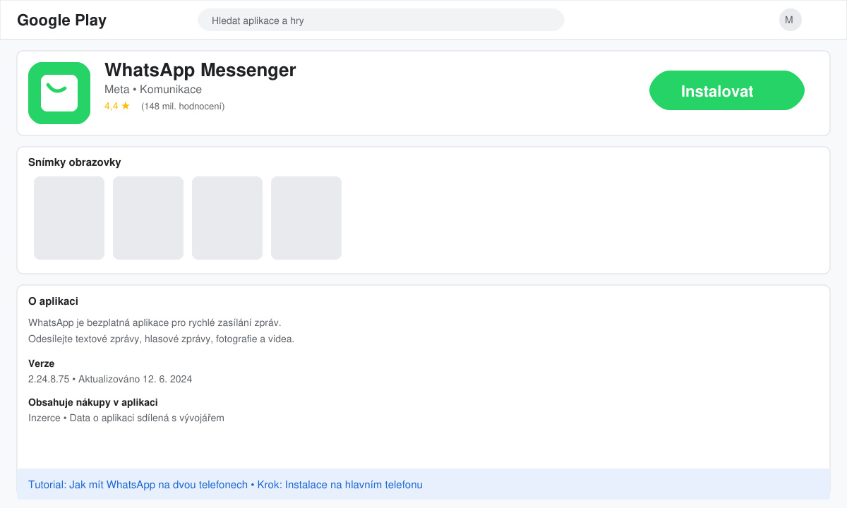 Instalace a registrace WhatsApp na hlavním telefonu