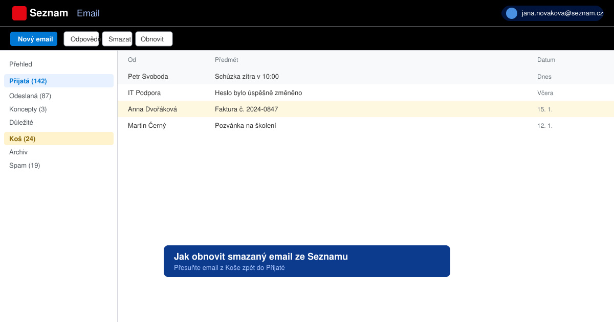Jak obnovit smazaný email seznam