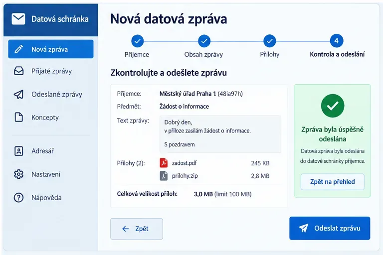 Jak poslat přílohu datovou schránkou: formáty, limity a praktický postup