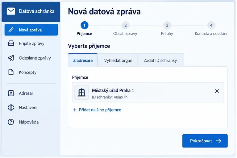 Schéma výběru příjemce při vytváření nové datové zprávy