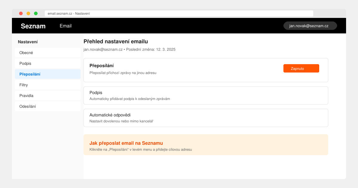 Jak přeposlat email na seznamu