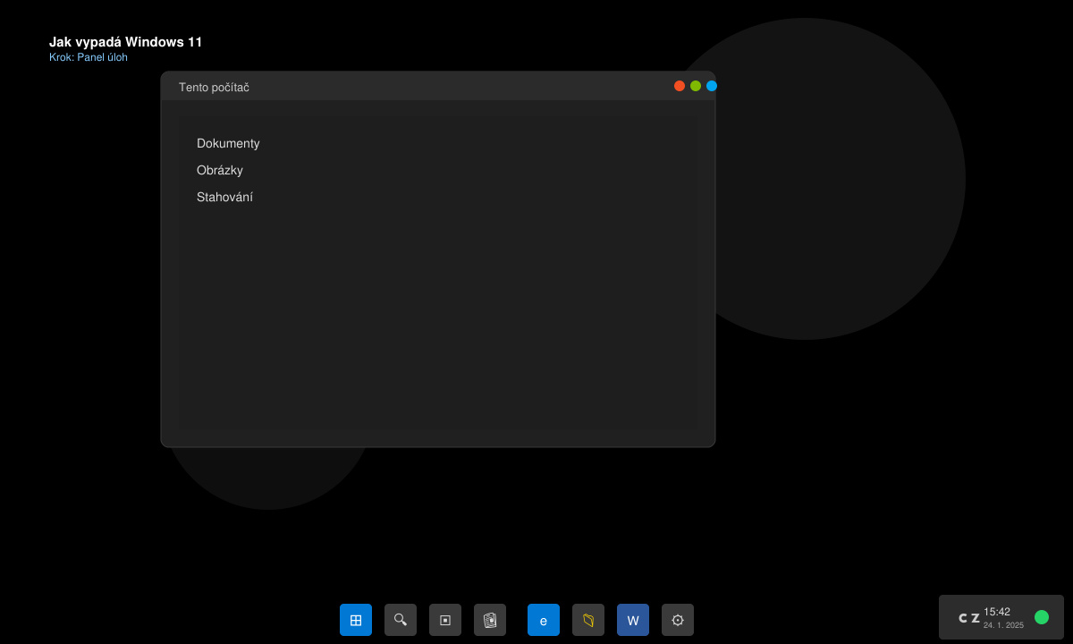 Detail panelu úloh ve Windows 11 s centrálním zarovnáním