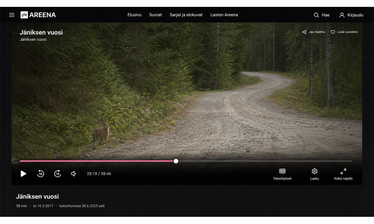 Jäniksen vuosi -elokuvan katselu Yle Areena -videosoittimessa
