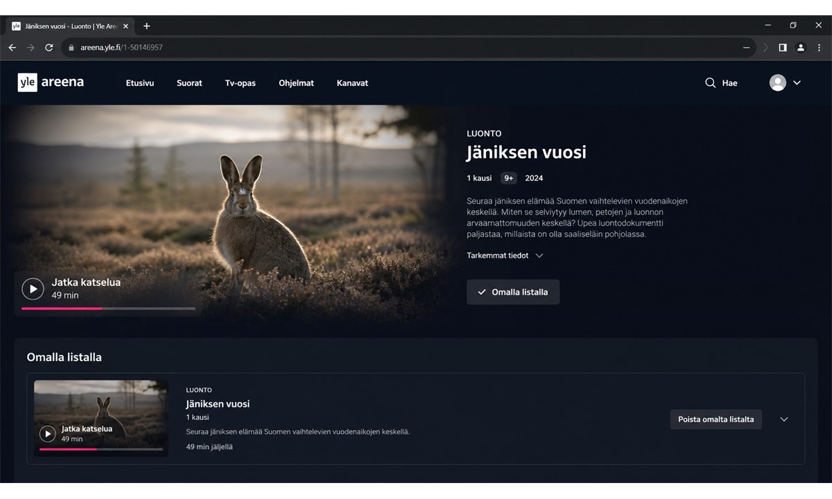 Jäniksen vuosi lisätty Yle Areenan omaan listaan