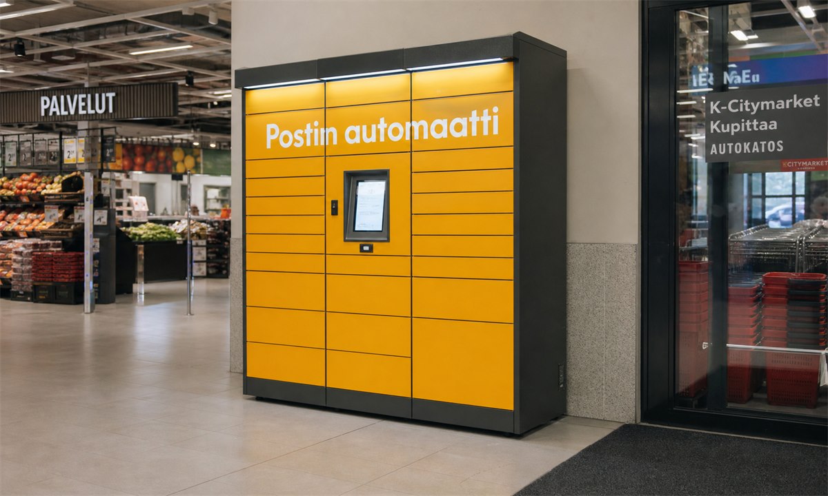 OmaPosti pakettiautomaatti K-Citymarketin sisäänkäynnillä