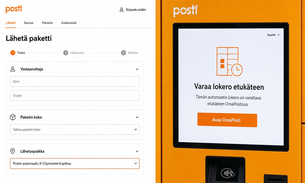 Paketin lähettäminen pakettiautomaatilla lähetyslomake