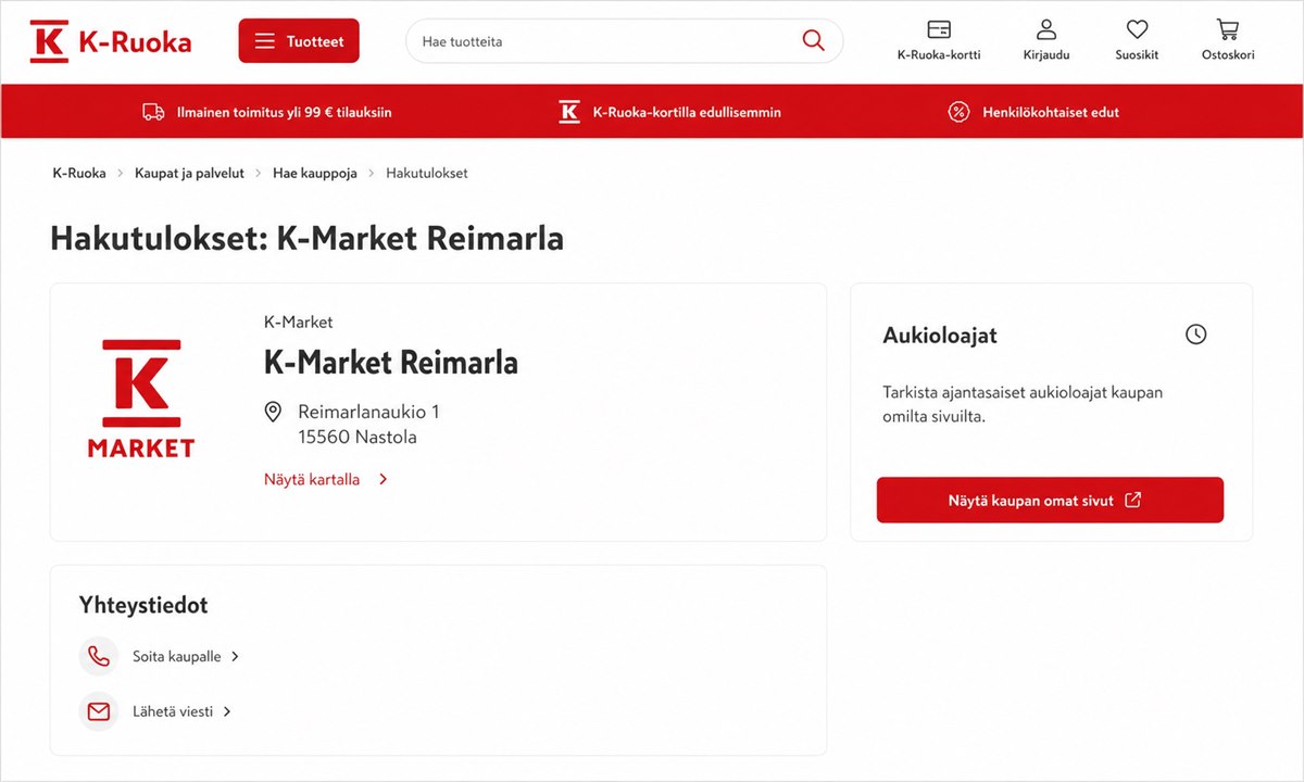 K market Reimarla aukioloajat taulu