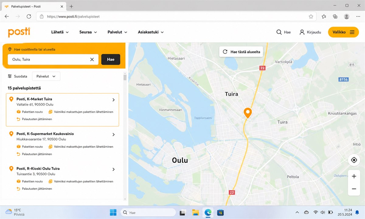 K market Tuira sijainti karttanäkymä Oulu