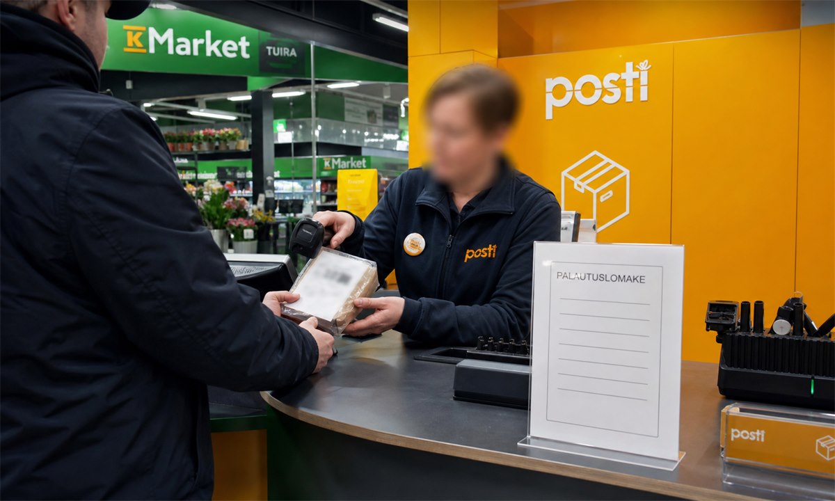 Paketin palauttaminen verkkokaupasta K market Tuira