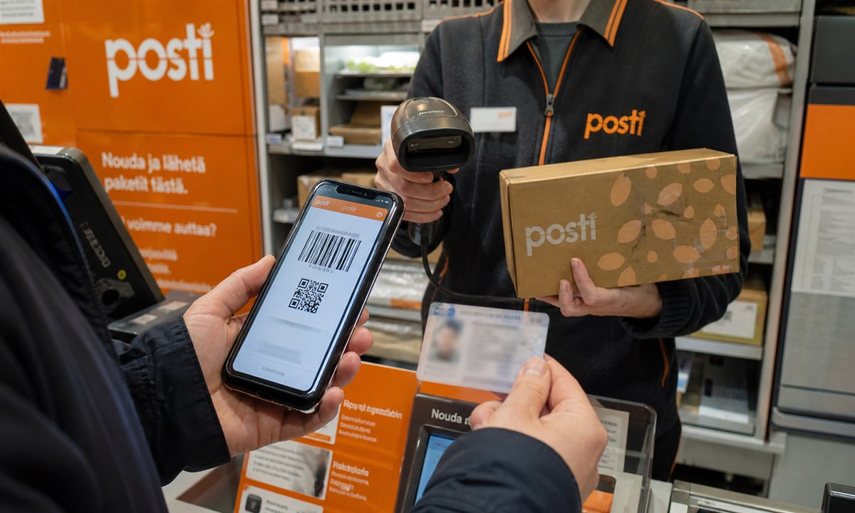 Noutotunnuksen skannaus postipiste K supermarket