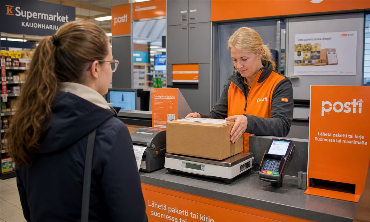 Paketin lähetys K supermarket Kaijonharju postipisteellä